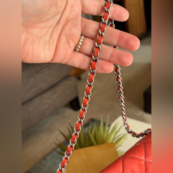 Gorgeous Chanel CC Quilted Patent Flap Clutch Chain Orange Silver Shoulder Bag - Picture 7 of 16